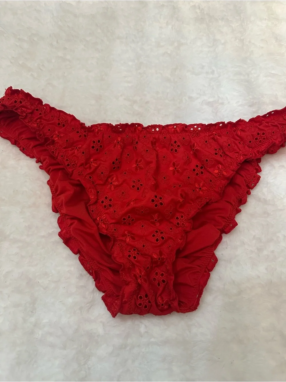 New! PINK x Frankies Bikinis Red Hudson Eyelet Cheeky Bikini Bottom 39212